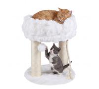 CostwayArbre a Chat 2 Niveaux en Peluche Douce Petit Arbre à Chat avec Niche Ouverte 2 Poteaux à Griffer Pompon Suspendu 40x40x50,5CM Blanc