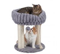 CostwayArbre a Chat 2 Niveaux en Peluche Douce Petit Arbre à Chat avec Niche Ouverte 2 Poteaux à Griffer Pompon Suspendu 40x40x50,5CM Gris