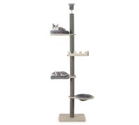 CostwayArbre à Chat Ajustable du Sol au Plafond à 5 Niveaux Tour pour Chats 236-271 cm de Hauteur avec Perchoir Poteaux à Gratter et Coussins Gris