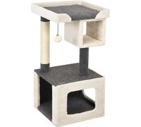 CostwayArbre à Chat avec Poteau en Sisal et Balle en Peluche 42x42x80cm pour Jeux et Repos des Chats Charge Max 15KG Blanc+Gris