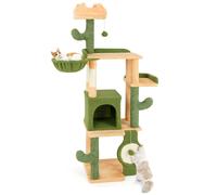 CostwayArbre à Chat Cactus 160 CM d'Intérieur Tour pour Chat Multi-niveaux avec Poteaux à Griffer en Sisal et Planche Condo Perchoirs Rembourrés