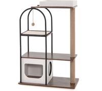 CostwayArbre à Chat de 118 Cm de Haut avec Cadre en Métal Lit pour Chat Poteaux à Gratter en Jute Planche en Sisal Boule Suspendue Meuble d'Escalade Noir