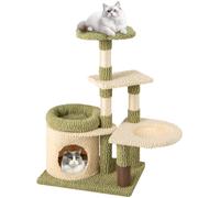 CostwayArbre à Chat de 97 cm Tour Esthétique à Plusieurs Niveaux pour Chatons avec Condo Lit Coussin Rembourré en Peluche Poteaux à Griffer Vert