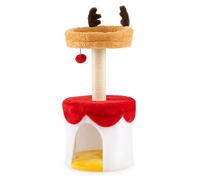 CostwayArbre à Chat de Noël avec Lit Tour pour Chaton de 80 cm avec Poteau à Griffer en Sisal Balle Suspendue Perchoir Condo Coussin Lavable Blanc
