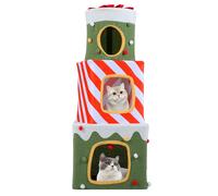 CostwayArbre à Chat de Noël pour Chats Meuble d'Escalade pour Chats Mignon de 120 CM avec 3 Condos & Cavernes Cachées Balle Suspendue Vert