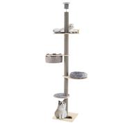 CostwayArbre à Chat du Sol au Plafond avec Hauteur Ajustable de 236-271 CM Tour à 5 Niveaux avec Perchoir Lit Douillet Hamac Poteaux à Griffer Gris