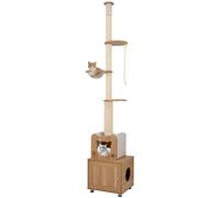 CostwayArbre à Chat du Sol au Plafond Tour d'Escalade Ajustable en Hauteur avec Cache Litière Capsule Spatiale Cndo Poteaux à Griffer Marron