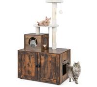 CostwayArbre à Chat en Bois 132 CM avec Griffoir en Sisal Style Industriel Marron