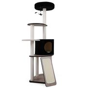 CostwayArbre à Chat en Bois Noir et Blanc 70 x 40 x 155cmTour pour Chat Multiniveau avec Planche à Griffer Niche 3 Plateforme Perchoirs Rampe