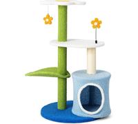 CostwayArbre à Chat en Forme de Fleur 87 CM avec Niche et Griffoirs en Sisal Naturel Tour à Chat 5 Niveaux avec Boules de Peluche