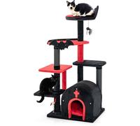 CostwayArbre à Chat Gothique Tour à Chat de 134 cm de Haut avec Lit Centre d'Activités à 6 Niveaux Mobilier d'Halloween d'Intérieur Noir