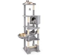 CostwayArbre à Chat Multi-niveaux de 176 cm avec Perchoir Supérieur Condo Confortable Panier Hamac Poteaux à Gratter Plateformes de Saut