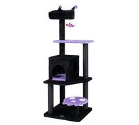 CostwayArbre a Chat Noir 144 cm Style Gothique avec Plateforme Fantôme Griffoir Chaton Multi-Niveaux avec Condo Coussin Lavable Jouet Suspendu Violet