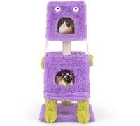 CostwayArbre à Chat Originale sur le Thème des Monstres avec 2 Condos Privés Peluche Douce Griffoir en Sisal Jouets Suspendus Violet