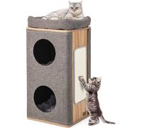 CostwayArbre à Chat Rectangulaire à 3 Niveaux avec Couverture Amovible du Condo Tour à Griffer pour Chat avec Coussin en Peluche Naturel+Gris