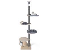 CostwayArbre à Chat Réglable du Sol au Plafond à 5 Niveaux Meuble d'Escalade en Bois de 236-271 CM avec Perchoir Condo Poteaux à Griffer Gris