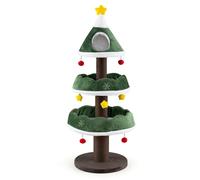 CostwayArbre à Chat Sapin de Noël 143 cm avec Condo Plateformes Tour pour Chat Multi-Niveaux avec Poteaux à Griffer Étoile au Sommet Vert