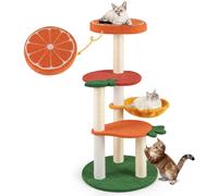 CostwayArbre à Chat Style Fruit Tour à Chat Multi-Niveaux avec Perchoir Doux Panier Rotatif Poteaux à Gratter en Sisal Plateforme Coloré