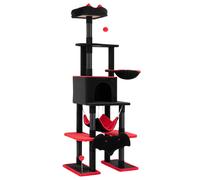 CostwayArbre à Chat Style Gothique Hauteur 178 CM Noir et Rouge Arbre à Chat Gothique avec Plateforme Niches Pompons Paniers Hamac