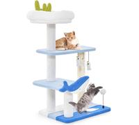 CostwayArbre à Chat Sur Le Thème de l'Océan Centre D'activités à 3 Niveaux avec Griffoirs Recouverts de Sisal Jouets Suspendus pour Chats d'Intérieur Bleu