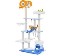 CostwayArbre à Chat Sur Le Thème de l'Océan Centre d'Activités Multi-niveaux avec Griffoirs Recouverts de Sisal pour Chats D'intérieur Bleu