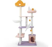 CostwayArbre à Chat Tour à Plusieurs Niveaux de 167 Cm Griffoirs Recouverts de Sisal Plate-forme en Forme d'Avion Perchoir en Peluche en Sisal Violet