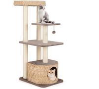CostwayArbre à Chat Tour pour Chat en Quenouille de 131 cm Poteaux à Gratter en Sisal Perchoir Condo Balle Suspendue Coussins Lavables Café