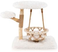 CostwayArbre à Chat Tour pour Chats avec Berceau Suspendu Pot de Grattage en Jute Perchoir Plateforme Rembourrée Doux Peluche Condo de Luxe Blanc