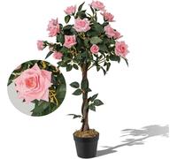 CostwayArbre à Roses Artificiel 93 CM avec Tronc en Bois Véritable 259 Feuilles et 21 Fleurs Rosier Artificielle en Pot Extérieure ou Intérieure