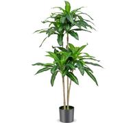 CostwayArbre Artificiel de 140 cm de Haut Fausse Plante Dracaena avec 92 Feuilles Pot en Ciment Couverture de Décoration de Jardin Maison Bureau