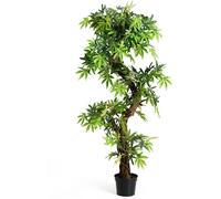 CostwayArbre Artificiel en PVC Plante Artificielle en Pot Rempli de Ciment pour Intérieur ou Extérieur, 19x19x160cm, Vert
