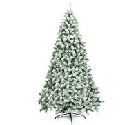 CostwayArbre de Noël Artificiel 225CM avec 1364 Branches Aiguilles et Neige en PVC Support Métallique Solide et Pliable pour Décoration Noël