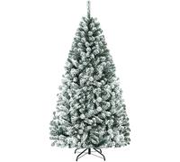 CostwayArbre de Noël Artificiel à Flocons de Neige 180CM avec Charnières Support Métallique et 600 Branches Matière PVC Non-éclairé