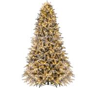 CostwayArbre de Noël Artificiel de 240 cm avec 460 Lumières LED Blanc Chaud 1646 Branches Enneigées Socle Métallique Pliable Vert