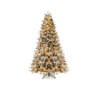 CostwayArbre de Noël Artificiel de 270 cm Pré-Éclairé avec 600 Lumières LED Blanc Chaud 2198 Branches Enneigées Socle Métallique Pliable