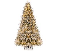 CostwayArbre de Noël Artificiel de 270 cm Pré-Éclairé avec 600 Lumières LED Blanc Chaud 2198 Branches Enneigées Socle Métallique Pliable