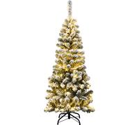 Sapin de Noël Artificiel à Flocons de Neige LED 140CM à Charnières avec 150 Lumières Aiguilles en PVC Support Métallique
