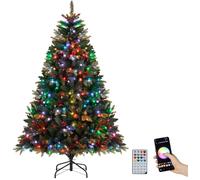CostwayArbre de Noël Artificiel Pré-éclairé avec Télécommande Lumières RGB Multicolores Branches en PE&PVC Modes Scintillants Branches à Charnières