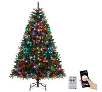 CostwayArbre de Noël Artificiel Pré-éclairé avec Télécommande Lumières RGB Multicolores Branches en PE&PVC Modes Scintillants Branches à Charnières