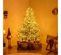 CostwayArbre de Noël Artificiel Pré-Éclairé de 210 cm Sapin de Noël Articulé avec Flocage Neigeux 1074 Branches 450 LED Blanc Chaud 13 Modes