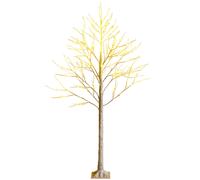 CostwayArbre de Noël Bouleau Blanc Chaud Artificiel 120cm avec 48 LED Lumineux Base Plastique Décoration Intérieur pour Noël