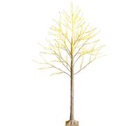 CostwayArbre de Noël Bouleau Blanc Chaud Artificiel 180cm avec 96 LED Lumineux Base Plastique Décoration Intérieur pour Noël