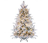 CostwayArbre Décoratif de Noël Illuminé avec 8 Modes d?Éclairage 528 Branches Floquées Épaisses et Base Métallique Pliable