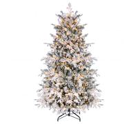 CostwayArbre Décoratif de Noël Illuminé avec 8 Modes d?Éclairage 848 Branches Floquées Épaisses et Base Métallique Pliable