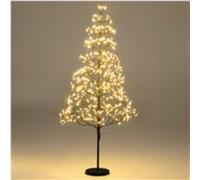 CostwayArbre Lumineux Décoratif 120cm Cèdre Alpin Artificiel avec 800 Lumières LED Blanc Chaud Branches Flexibles Base pour Noël Noir