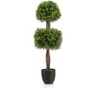 CostwayArbre Topiaire en Buis Artificiel 100 cm avec 2 Boules Fausse Plante avec Pot en PE Rempli de Ciment Résistant aux UV pour Décoration de Entrée Vert