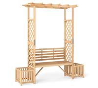 CostwayArche à Rosiers avec Banc Banc en Bois pour Extérieur avec Pergola Jardinière Treillis Latéral Siège Décoratif 2 Places Naturel