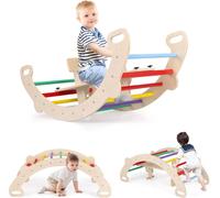 CostwayArche d Escalade et Cheval à Bascule Jouets d'Escalade en Bois 4 en 1 pour Enfants de 1 à 5 Ans Ensemble de Jeu Montessori Coloré