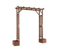 CostwayArche de Jardin en Bois de Sapin Pergola avec 2 Bacs à Fleurs Toit à Barres pour Suspensions Treillis Latéral 208 x 55 x 220 cm Orange