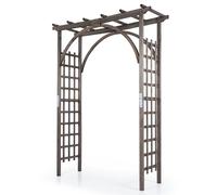 CostwayArche Jardin en Bois 2,2m Arceau de Jardin à Toit Plat Prolongé avec Treillis pour Plante Grimpante Décorative en Poutres Épaisses Marron